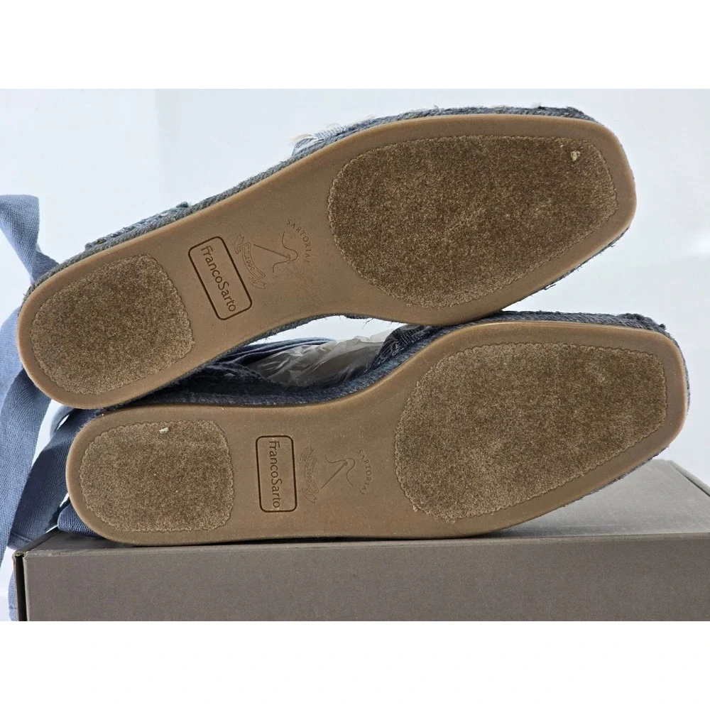 Franco Sarto L-Britney Espadrille Sandals Womens 7.5 Blue Denim Wedge Tie -New